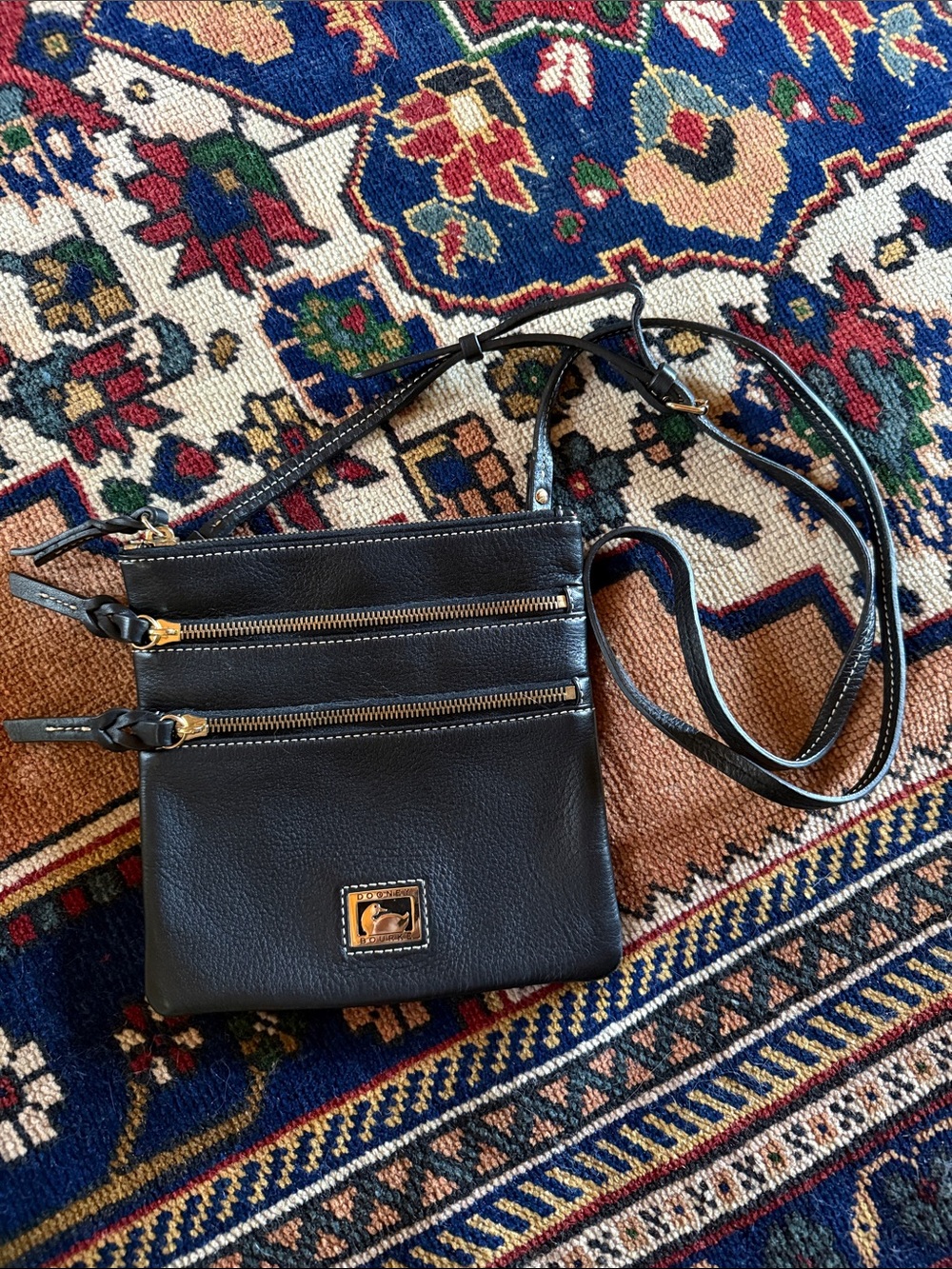 Dooney & Bourke Black Pebbled Leather Double-Zip Crossbody